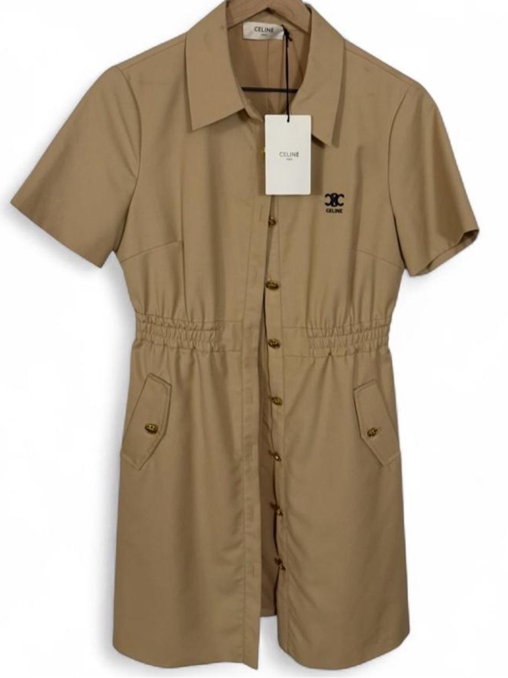 Celine Beige Button-Front Trench Shirt Dress